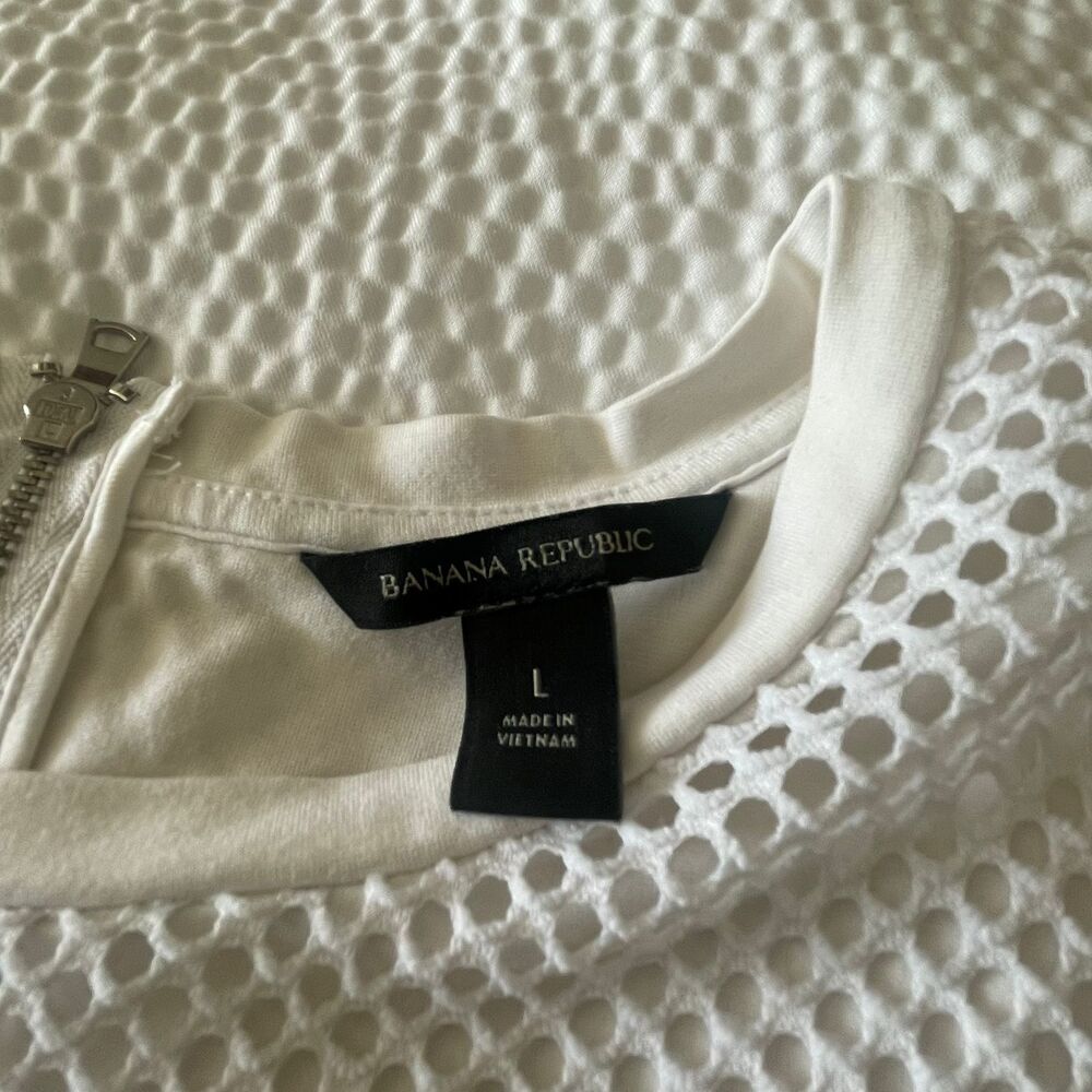 Banana Republic White Mesh Knit Crew Neck Tee Shirt Top Women’s Size Large L - Picture 4 of 8